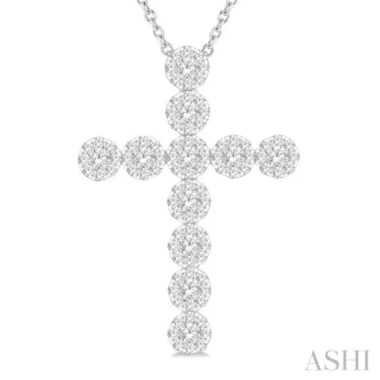 1 Ctw Lovebright Round Cut Diamond Cross Pendant in 14K White Gold with chain