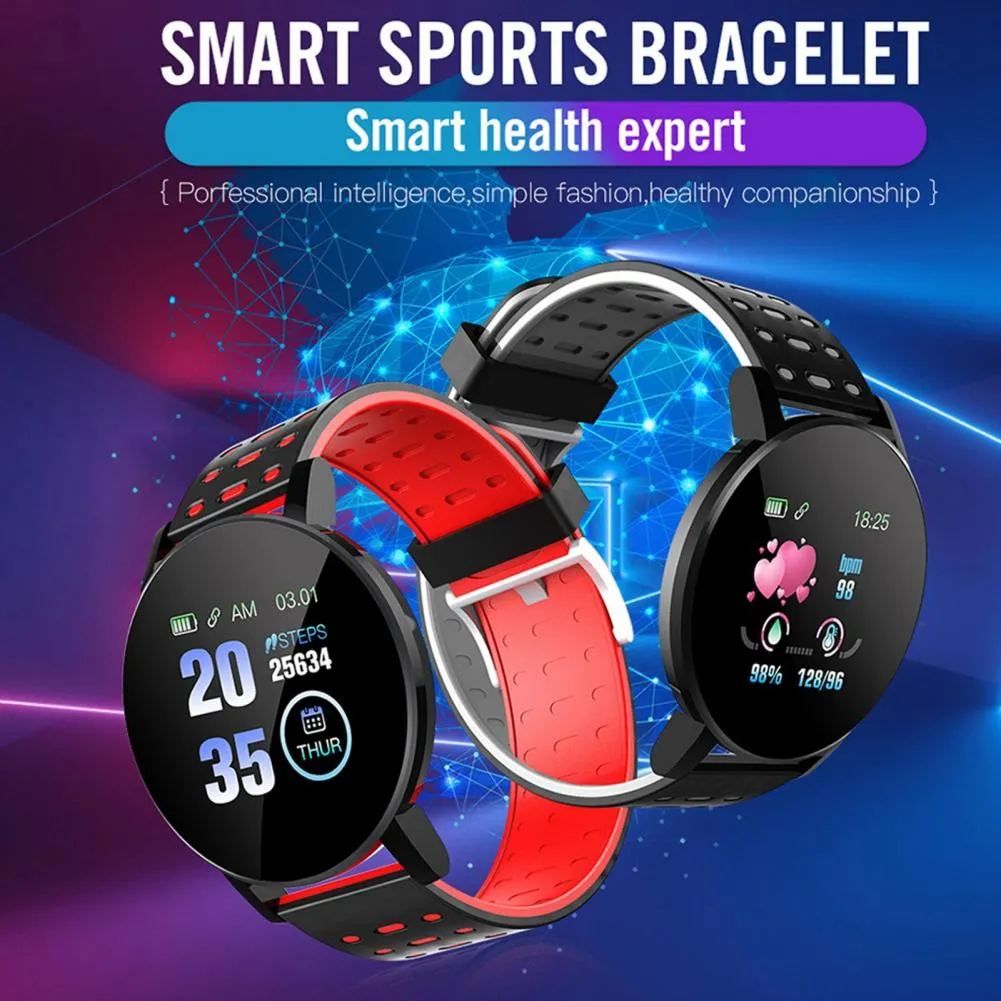 119 Plus Fitness Smart Bracelet Heart Rate Blood Pressure Monitoring Waterproof Sport Fitness Tracker Smart Watch For Android Ios