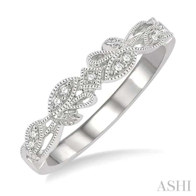 1/20 ctw Leaf Lattice Round Cut Diamond Wedding Band in 14K White Gold