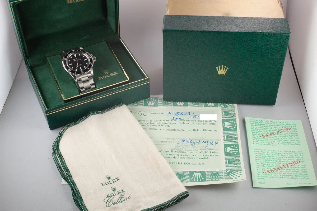 1983 Rolex Submariner 5513 MK V Maxi Dial with Box and Papers