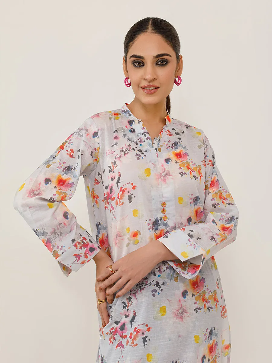 1pc Unstitched Digital Printed Lawn Slub Kurti