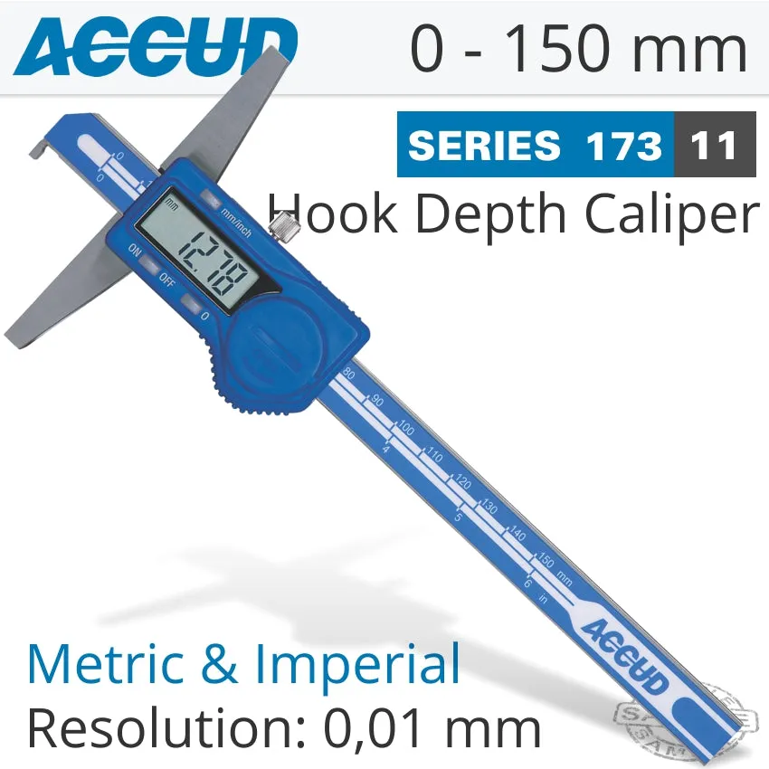 ACCUD DIG. CALIPER 150MM 0.04MM ACC. HOOK DEPTH 0.01MM RES. S/STEEL AC173-006-11