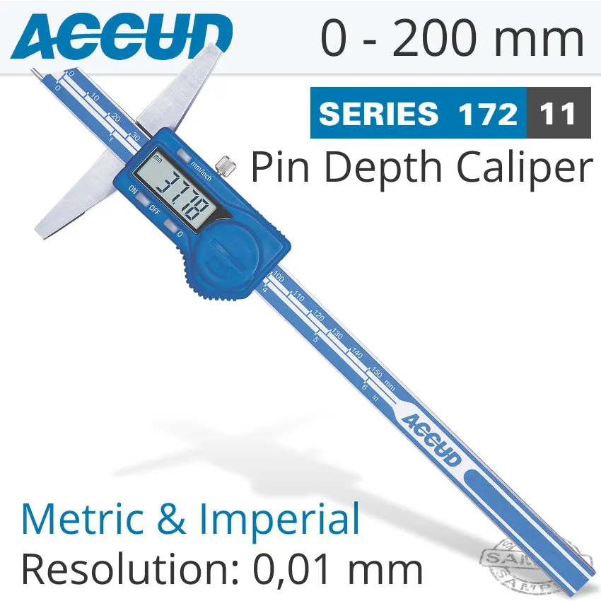 ACCUD DIG. CALIPER 200MM 0.03MM ACC. PIN DEPTH 0.01MM RES. S/STEEL AC172-008-11