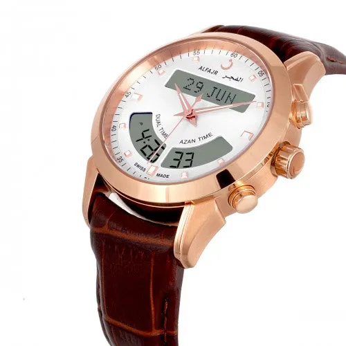 Alfajr WA-10B Deluxe Brown Leather Watch With White Dial