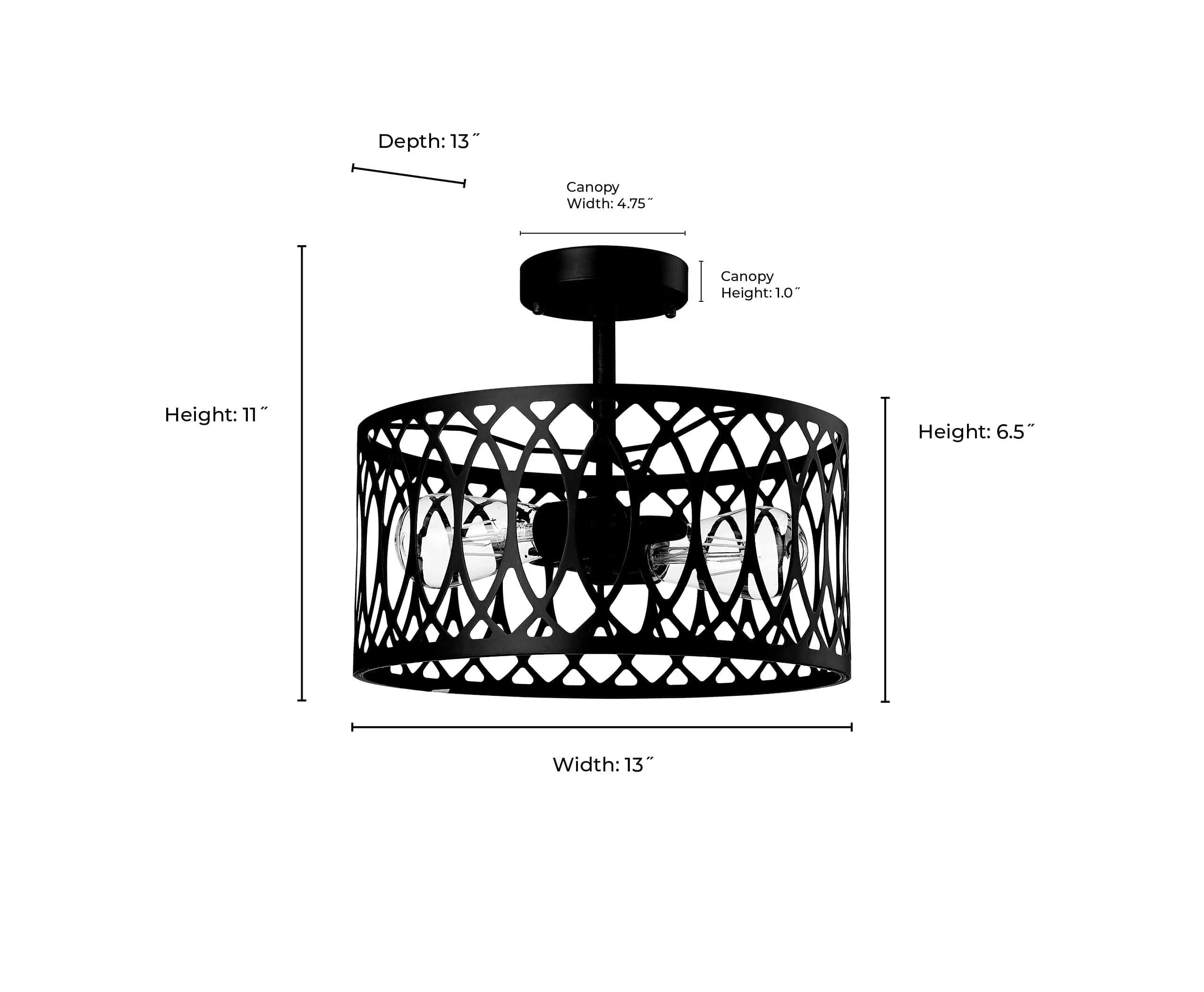 Arelyn Semi-Flush Mount Fixture - Matte Black - 13in. Diameter - E26 Medium Base