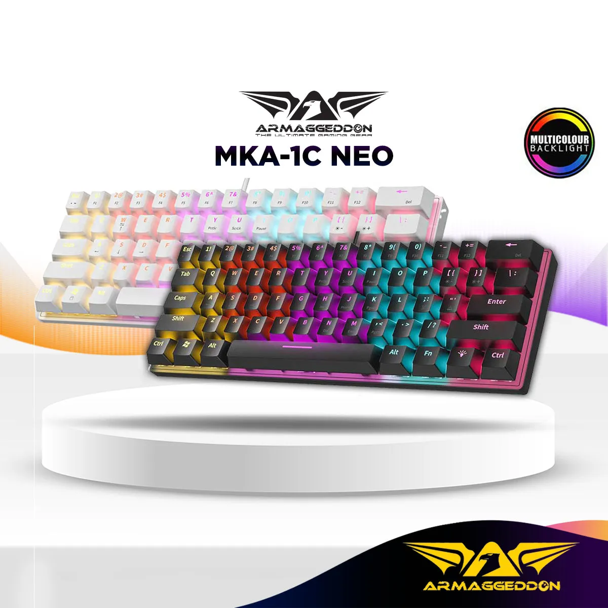 Armaggeddon MKA 1C Neo LED Backlight Mechanical Gaming Keyboard 61 Key Hot Swapable - Black / White