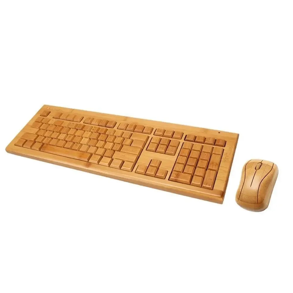 Bamboo Wooden Keyboard&Mouse Combo Wireless 3 areas Multimedia Eco Friendly BKM02