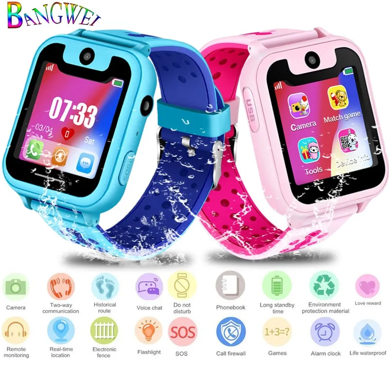 BANGWEI Children Phone Watch Child LBS Positioning Remote Monitoring Lighting SOS Emergency Phone Kid Smart Watch Voice chat