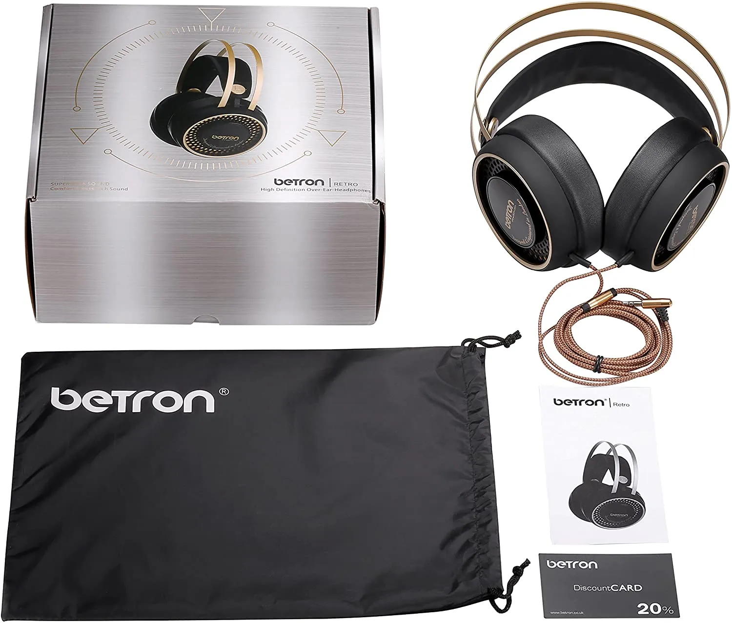 Betron Retro Over Ear Headphones Noise Isolating Bass Driven Sound Self Adjusting Headband