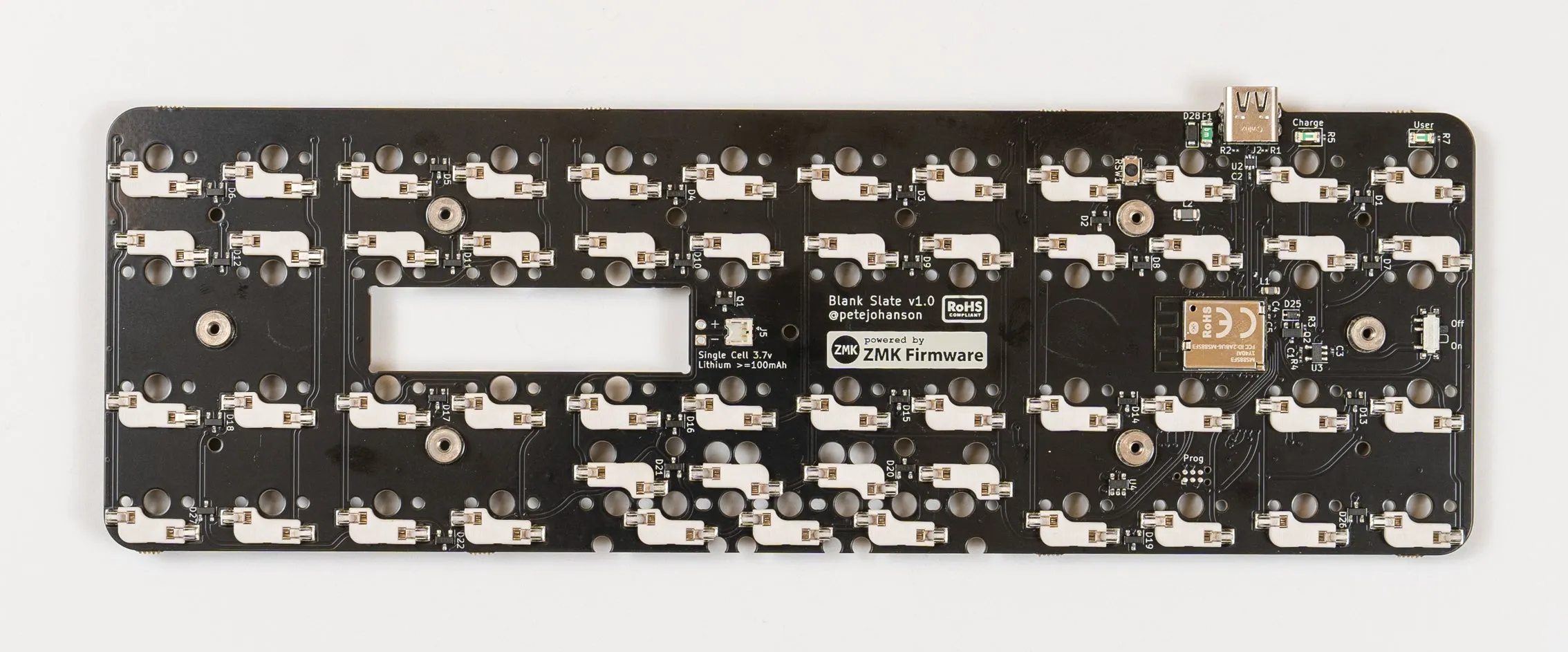 Blank Slate - Ortholinear Wireless Keyboard PCB