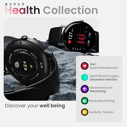 Boult Newly Launched Rover Pro Smart Watch 1.43'' AMOLED, Bluetooth Calling, IP68, Zinc Alloy Frame, 1000 Nits Brightness, AI Voice Assistant, SpO2 Monitoring, 120  Sports Mode Smartwatch (Ash Black)