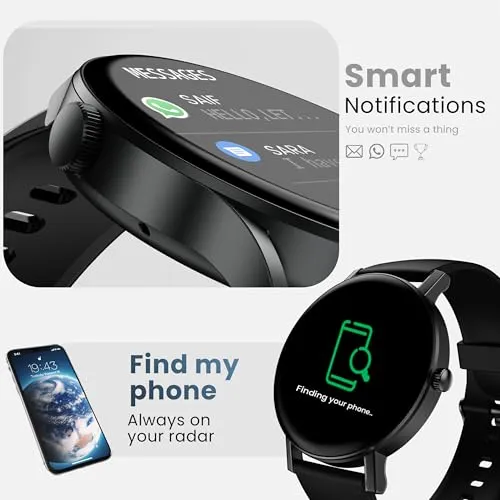 Boult Newly Launched Rover Pro Smart Watch 1.43'' AMOLED, Bluetooth Calling, IP68, Zinc Alloy Frame, 1000 Nits Brightness, AI Voice Assistant, SpO2 Monitoring, 120  Sports Mode Smartwatch (Ash Black)