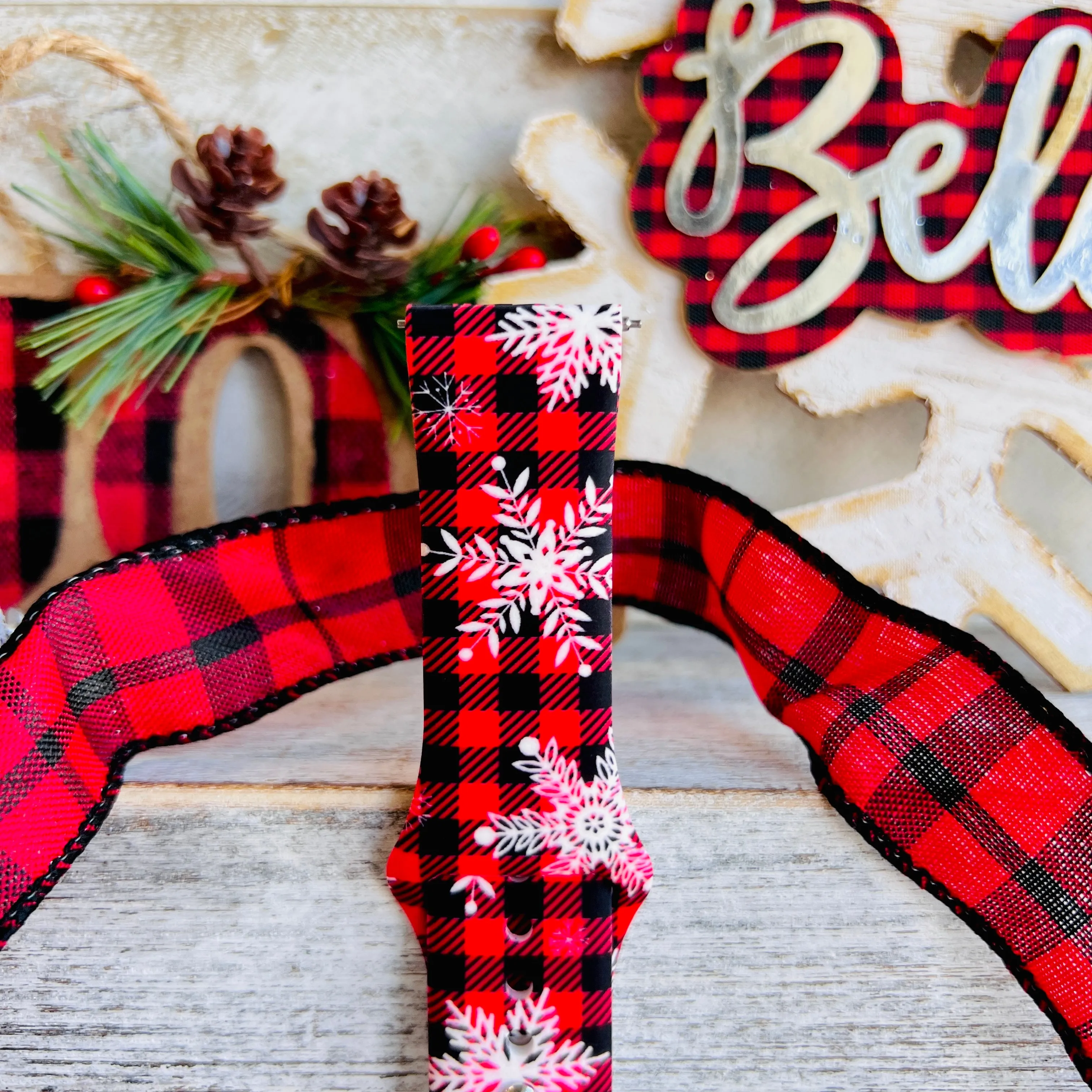 Buffalo Plaid Snowflake Print Silicone Band For Fitbit Versa 1/2