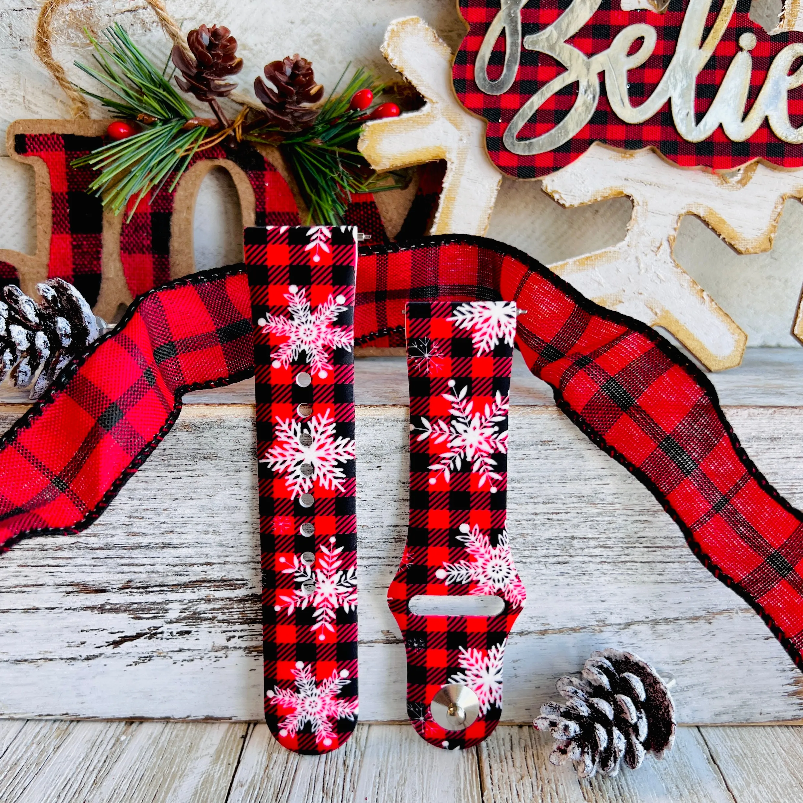 Buffalo Plaid Snowflake Print Silicone Band For Fitbit Versa 1/2