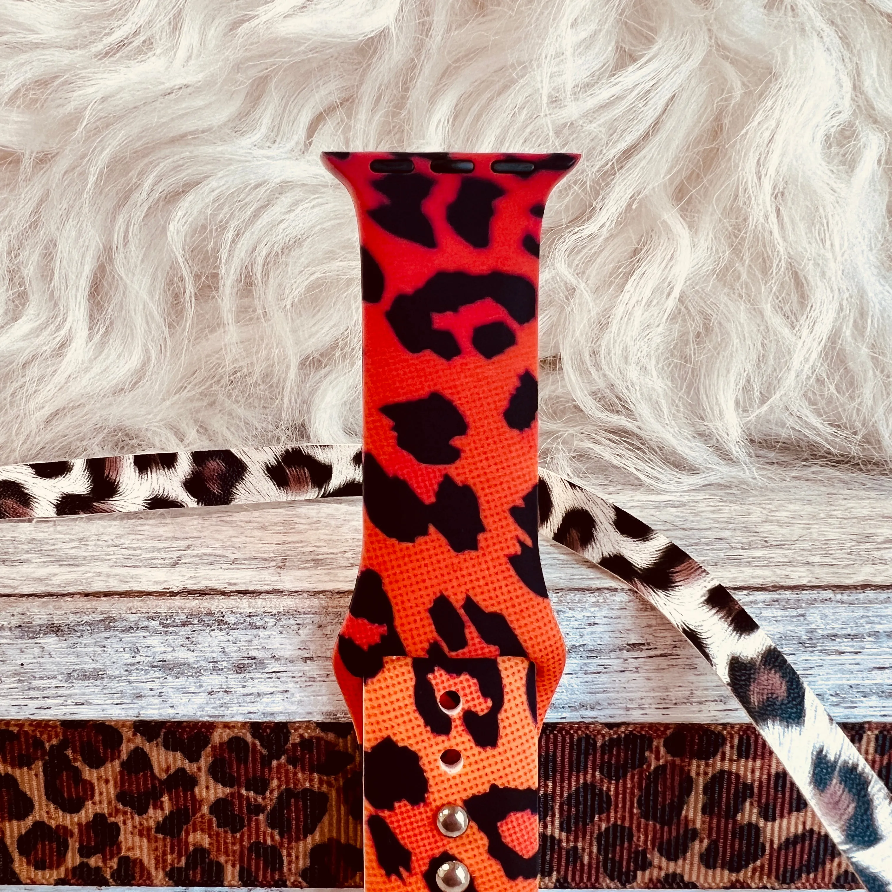 Burnt Orange Leopard Print Silicone Band For Apple Watch