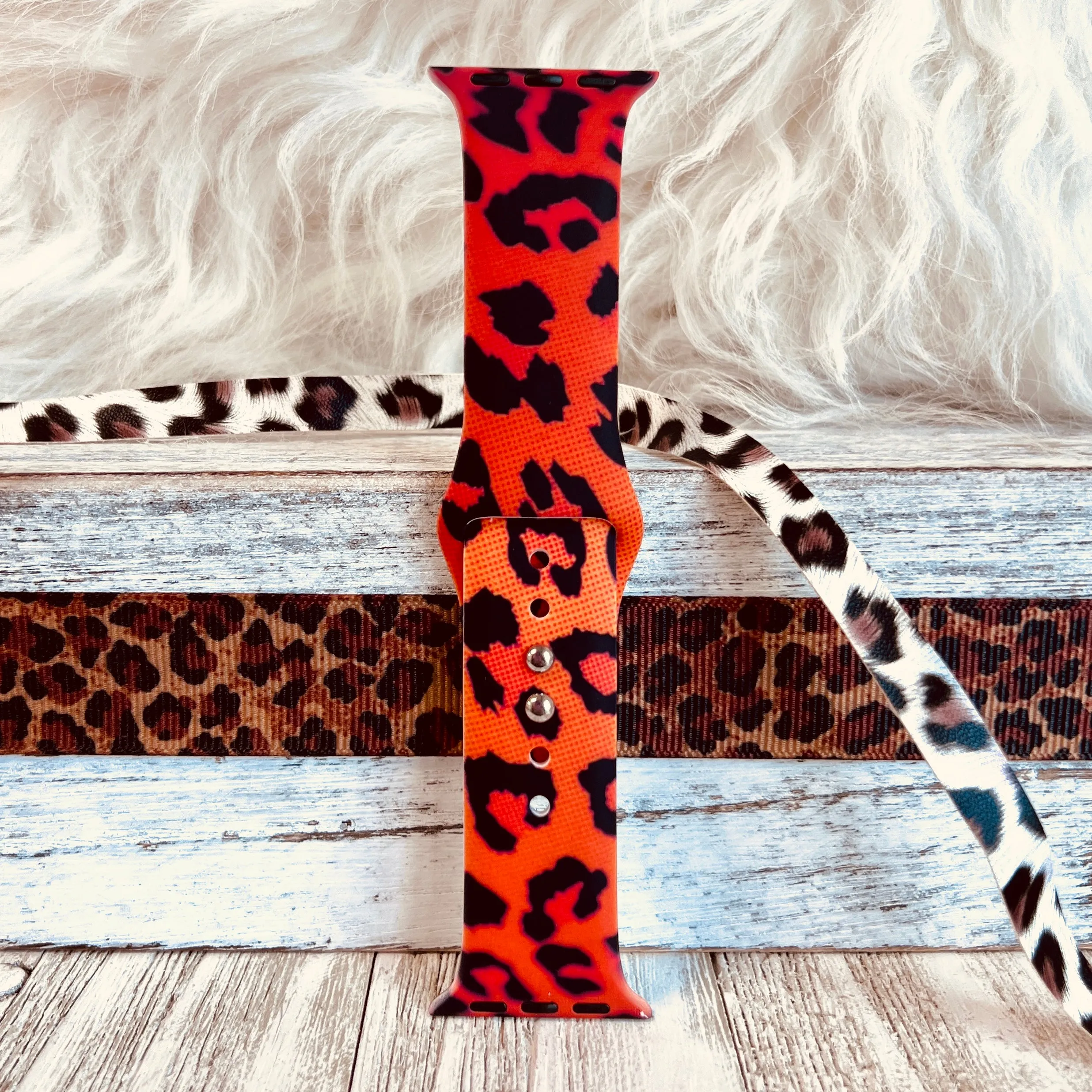 Burnt Orange Leopard Print Silicone Band For Apple Watch