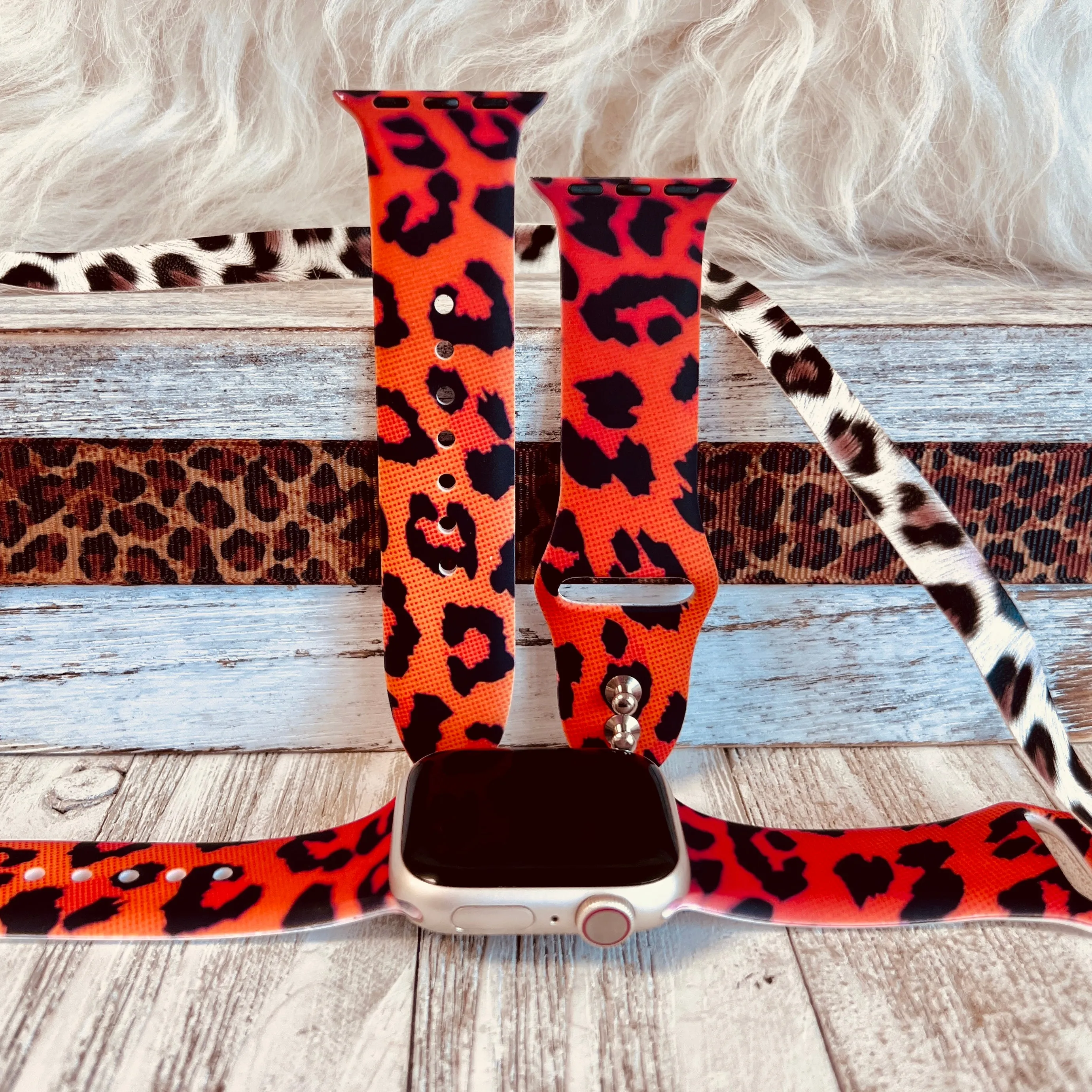 Burnt Orange Leopard Print Silicone Band For Apple Watch