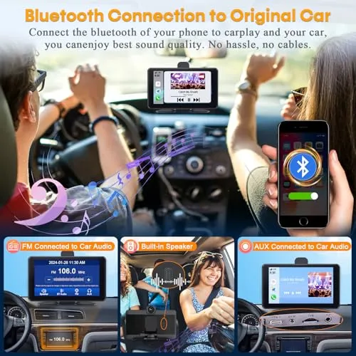 Car Screen Portable Carplay for Apple: 7 Inch Android Auto - Wireless Car Play with Backup Camera,2.5K Dash Cam,GPS Navigation,Car Audio Receivers Bluetooth,Mirror Link, Bluetooth,FM,Siri AMTIFO A28