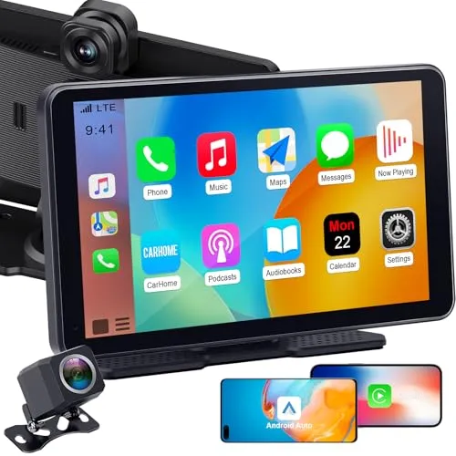 Car Screen Portable Carplay for Apple: 7 Inch Android Auto - Wireless Car Play with Backup Camera,2.5K Dash Cam,GPS Navigation,Car Audio Receivers Bluetooth,Mirror Link, Bluetooth,FM,Siri AMTIFO A28