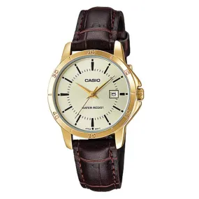 Casio LTP-V004GL-9A Brown Leather Strap Watch for Women