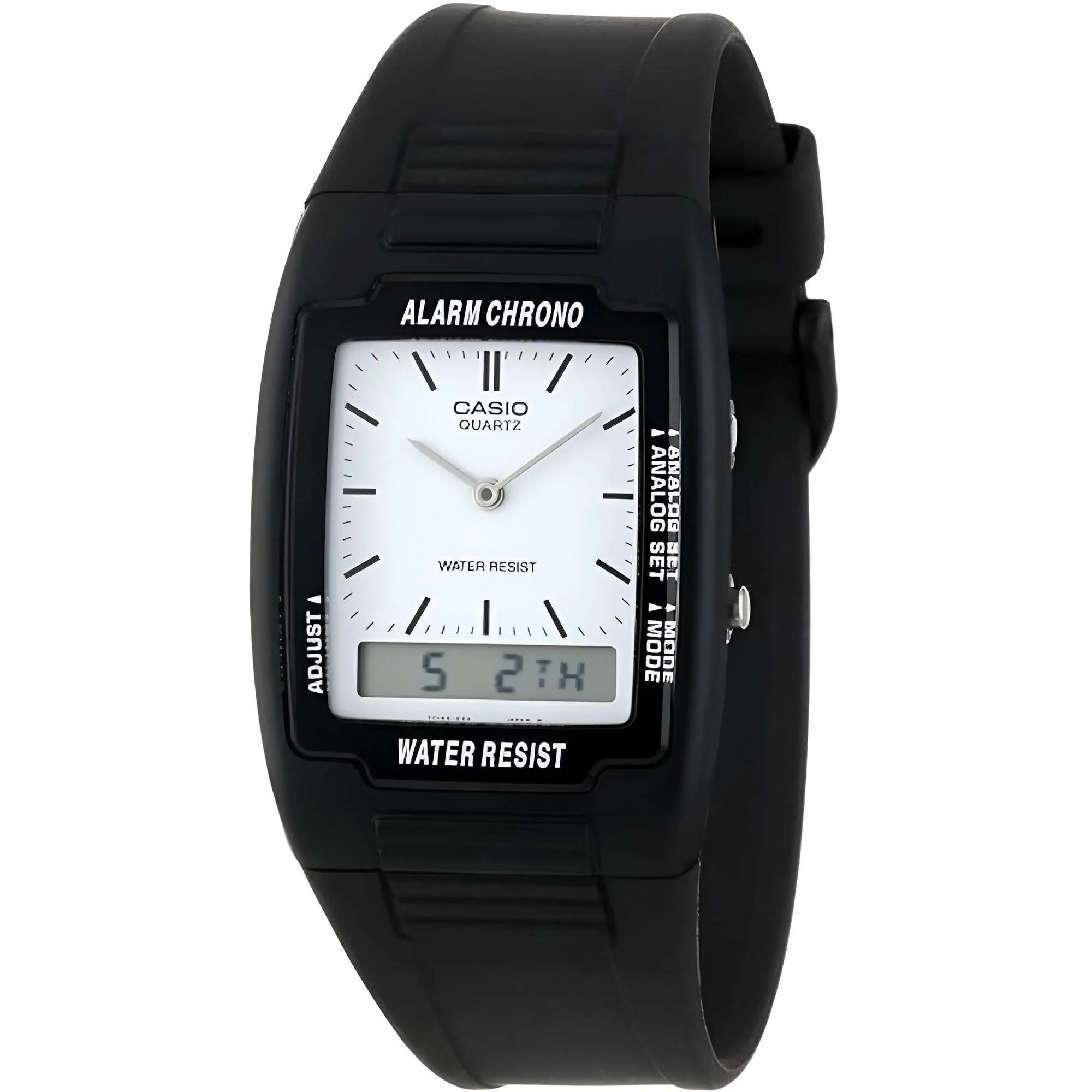 Casio Men's Watch - Dual Time White Analog-Digital Dial Black Resin Strap | AQ-47-7E