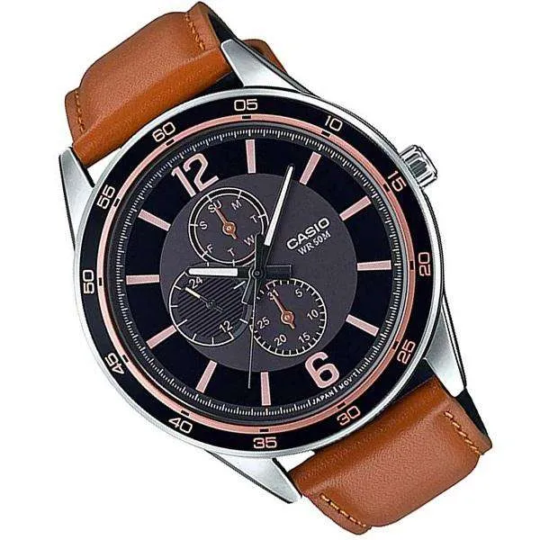 Casio MTP-E319L-1BVDF Brown Leather Strap Watch for Men