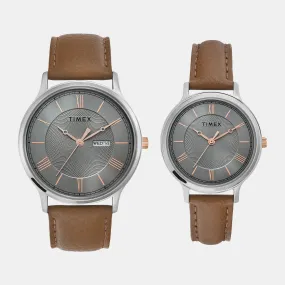 Couple Grey Analog Leather Watch TW00PR300