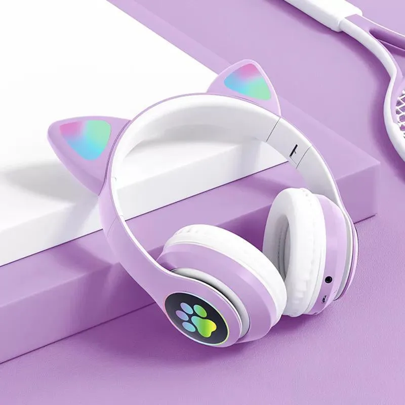 Cute LED Light Cat Ear Bluetooth Headphones