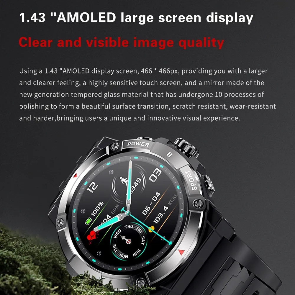 Dateoy K-Rex Ultra Smartwatch - Built-in GPS | Barometric Altimeter & Compass | 4G Memory | Offline Maps | Local Music | AMOLED Display | IP68 Waterproof | Bluetooth Calling | Multi-Sport Modes