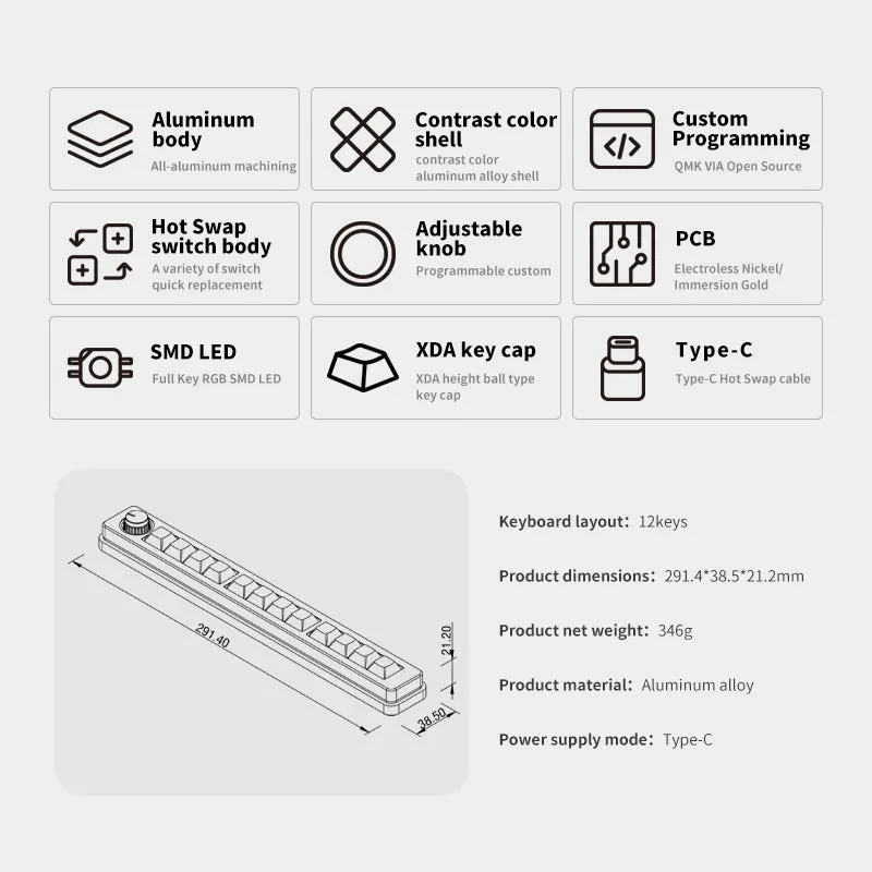 DOIO KB12-01 Macro Keyboard VIA Macro Pad