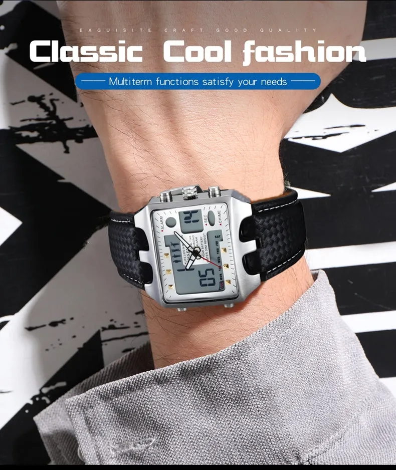 Double Time Big Face Analog Digital Alarm Day Date LED Mens Quartz Sports Watch X796230