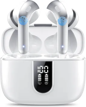 Ear Buds Wireless Earbuds, 50Hrs Playtime Bluetooth Earphones, Bluetooth Headphones 5.3, In Ear with 4 ENC Call Noise Cancelling Mics, Bass Boost 85%, Mini Earbuds IPX7 Waterproof, USB-C(White)