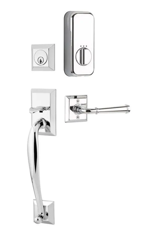 Emtek Single Cylinder Franklin Handleset EMPowered Motorized Smart Lock Upgrade With Hammered Lever