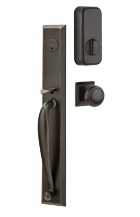 Emtek Single Cylinder Jefferson Handleset EMPowered Motorized Smart Lock Upgrade With Luzern Lever