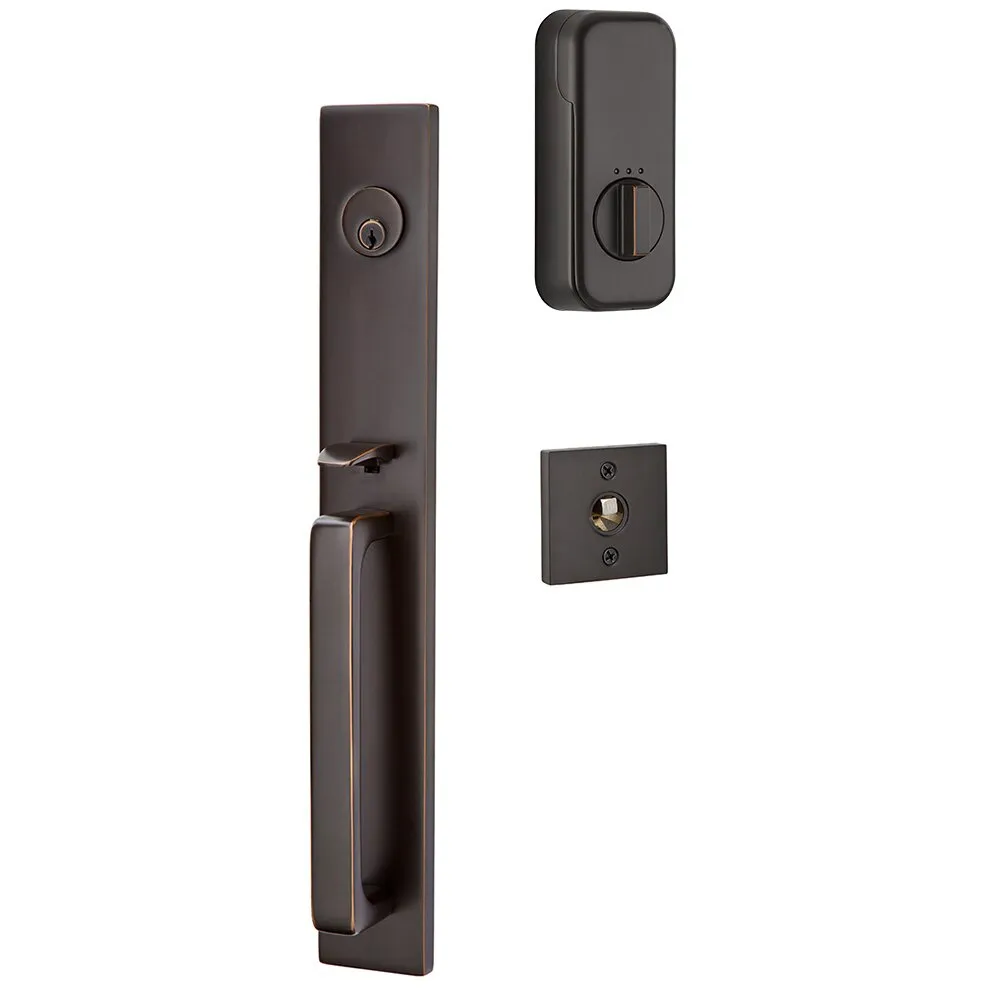 Emtek Single Cylinder Lausanne Handleset EMPowered Motorized Smart Lock Upgrade With Ebony Knob