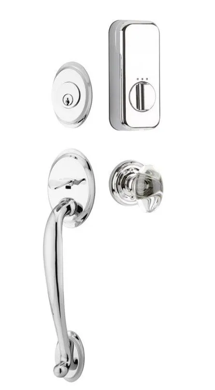 Emtek Single Cylinder Saratoga Handleset EMPowered Motorized Smart Lock Upgrade With Select T-Bar White Marble Lever