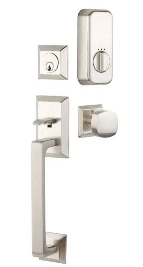 Emtek Single Cylinder Transitional Heritage Sectional Handleset EMPowered Motorized Smart Lock Upgrade With Select R-Bar Tribeca Lever