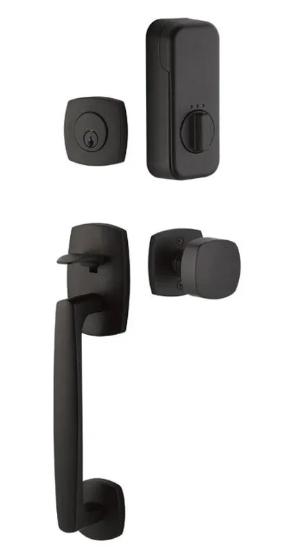 Emtek Single Cylinder Urban Modern Sectional Handleset EMPowered Motorized Smart Lock Upgrade With Ribbon & Reed Knob