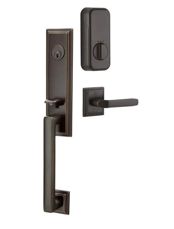 Emtek Single Cylinder Wilshire Handleset EMPowered Motorized Smart Lock Upgrade With Freestone Knob