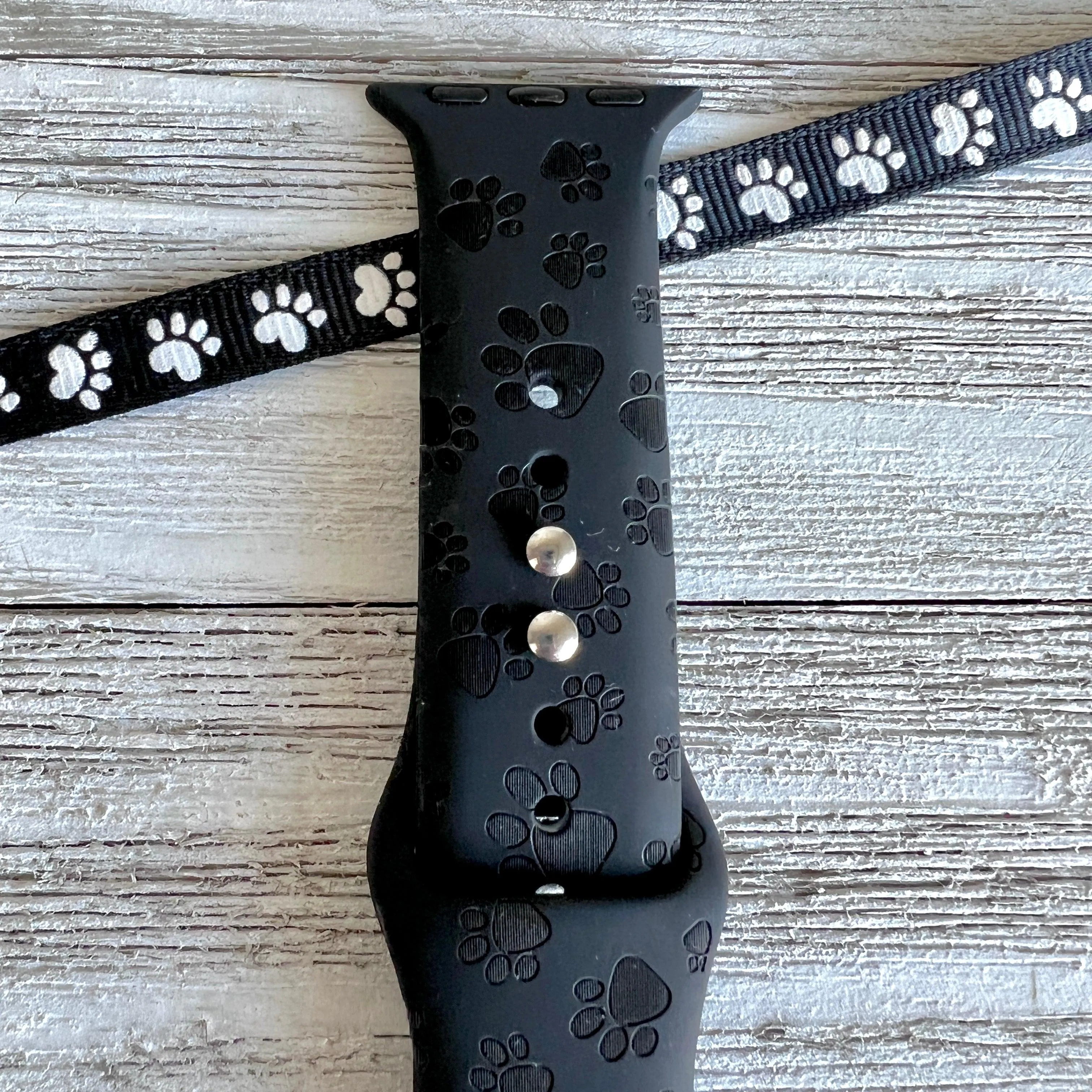 Engraved Black Paw Silicone Band For Apple Watch