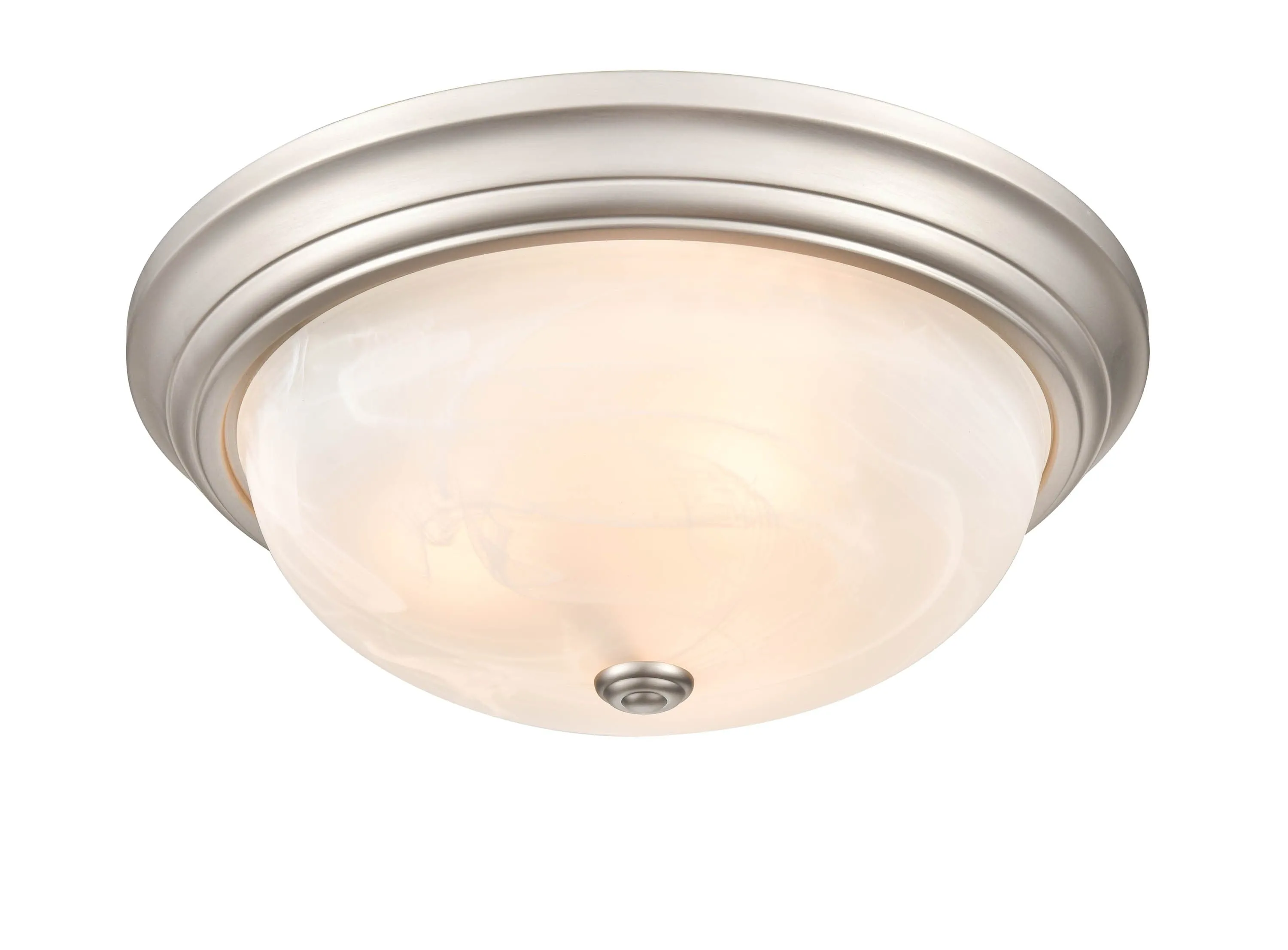 Flush Mount Fixture - Satin Nickel - Faux Alabaster Glass - 15in. Diameter - E26 Medium Base