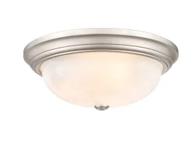 Flush Mount Fixture - Satin Nickel - Faux Alabaster Glass - 15in. Diameter - E26 Medium Base