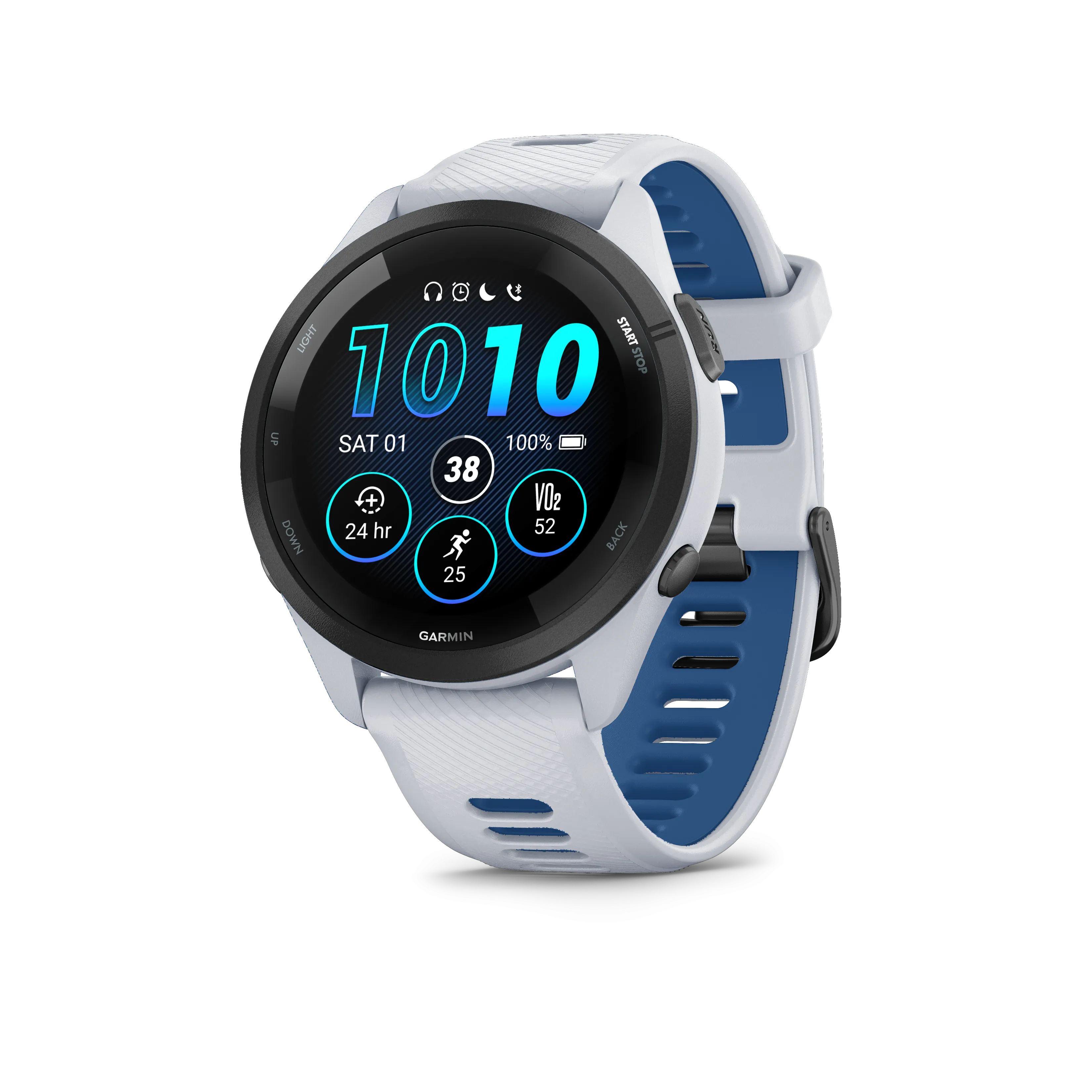 Forerunner® 265 (Black Bezel with Whitestone Case and Whitestone/Tidal Blue Silicone Band)