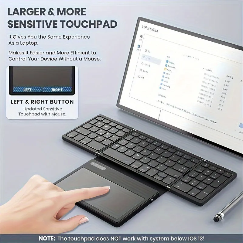 Four Fold Foldable Wireless Keyboard, Portable Full Size Folding Keyboard With Large Touchpad, Numeric Keypad, wireless Travel Keyboard For Windows/IOS/Android/ Mac