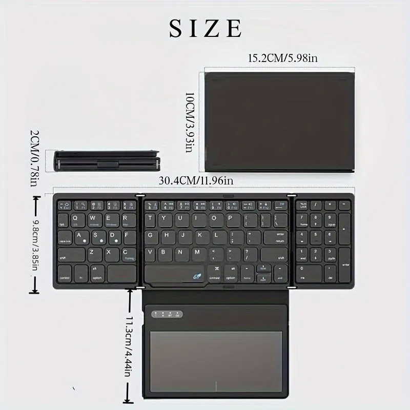 Four Fold Foldable Wireless Keyboard, Portable Full Size Folding Keyboard With Large Touchpad, Numeric Keypad, wireless Travel Keyboard For Windows/IOS/Android/ Mac