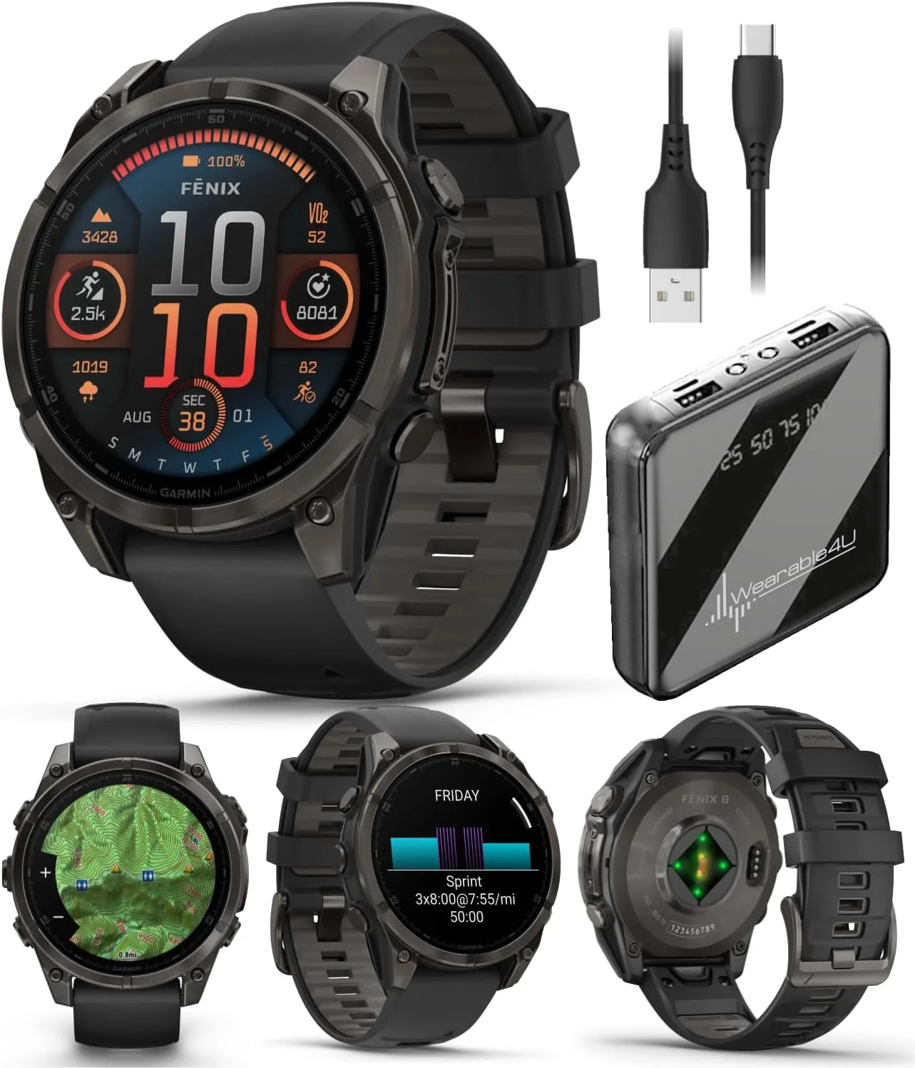 Garmin fenix 8 – 47 mm, AMOLED Sapphire Multisport GPS Smartwatch, Carbon Gray DLC Titanium with Black/Pebble Gray Silicone, Built-in LED Flashlight (010-02904-20)