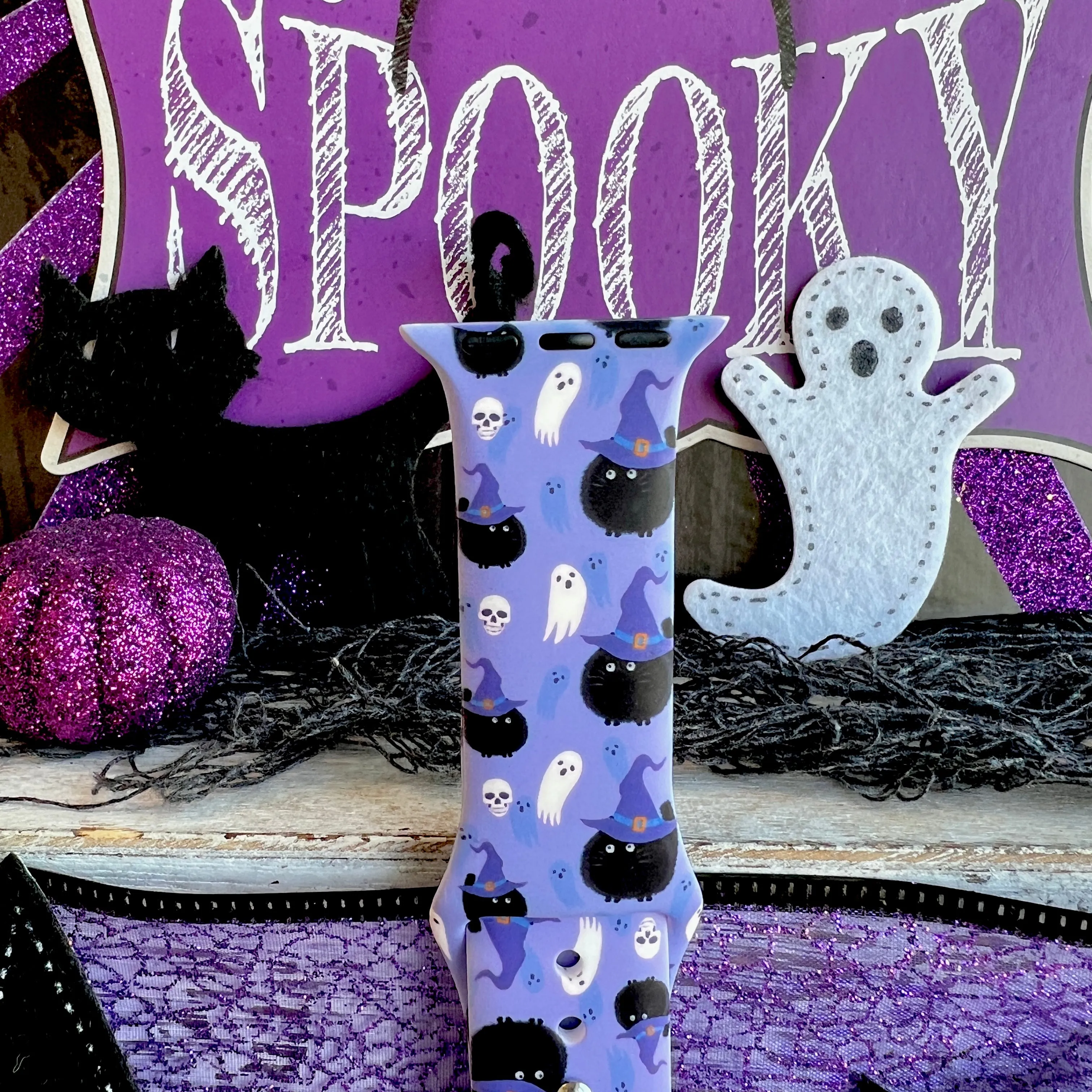 Ghostly Whisker's Print Silicone Band For Apple Watch