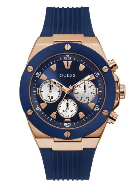 GUESS Mens 46 mm Poseidon Blue Dial Silicone Analog Watch - GW0057G2 (Not assigned,Not Assigned)