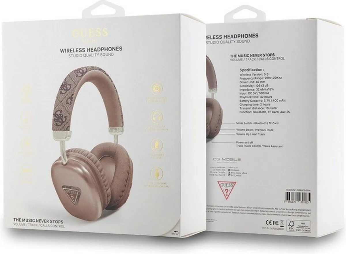 Guess PU Leather 4G Triangle Logo Wireless Headphones Brown - GUBHK1P4TPW