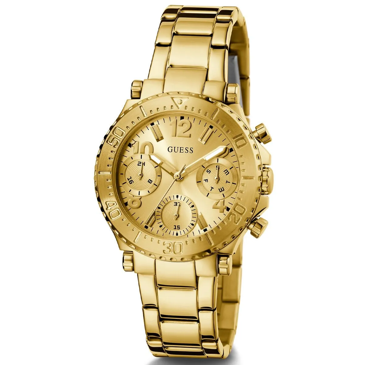 GUESS Womens 36 mm Cosmic Champagne Dial Stainless Steel Analog Watch - GW0465L1